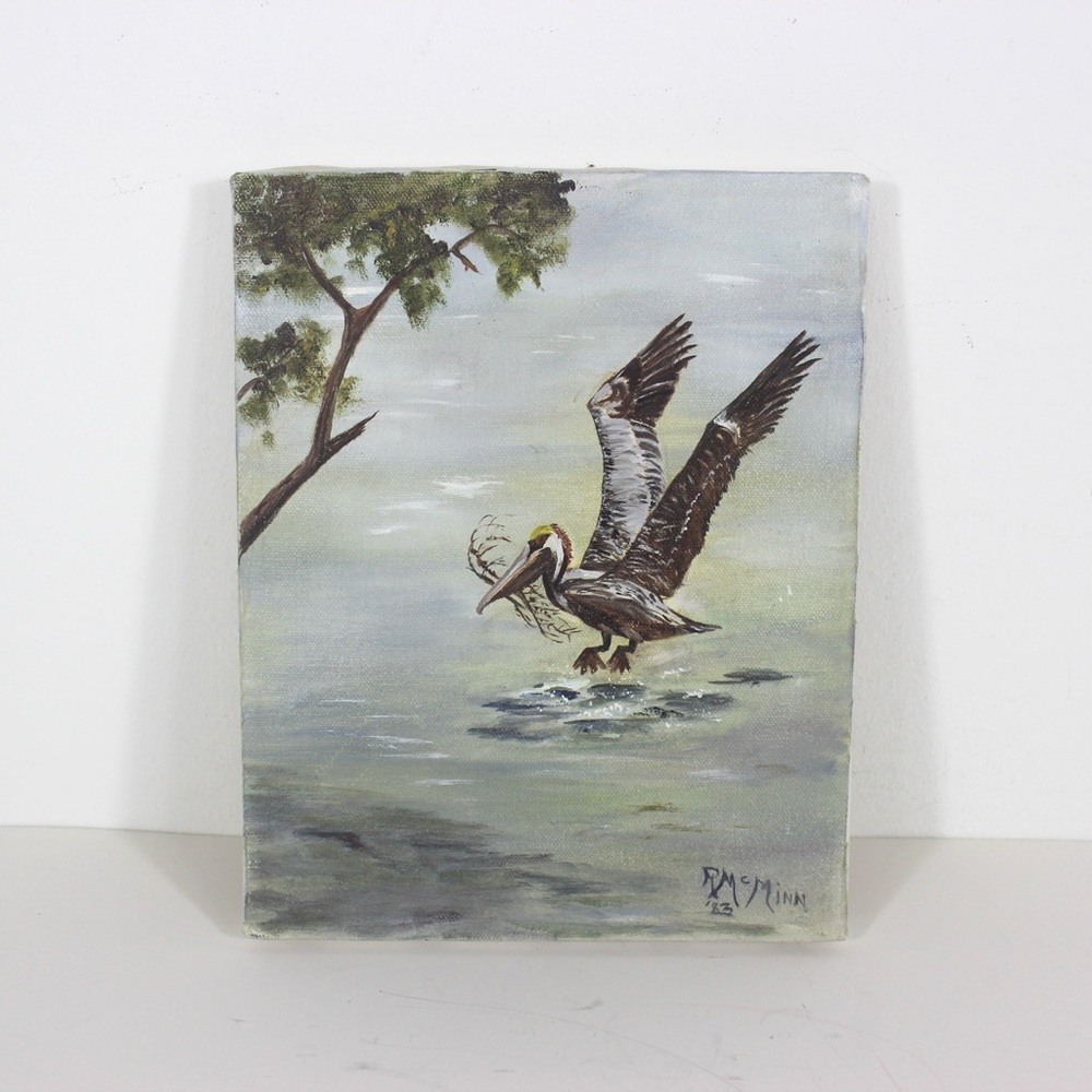 Vintage Oil Painting, Seascape, Coastal Seagull Bird Beach House Decor Original